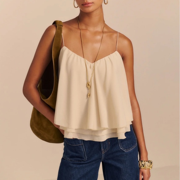 Reformation Alira Cami Top - Almond Cream Ruffle - Picture 1 of 10